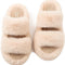 Women'S Fluffy Faux Fur Slippers Comfy Open Toe Two Band Slides with Fleece Lining and Rubber Sole